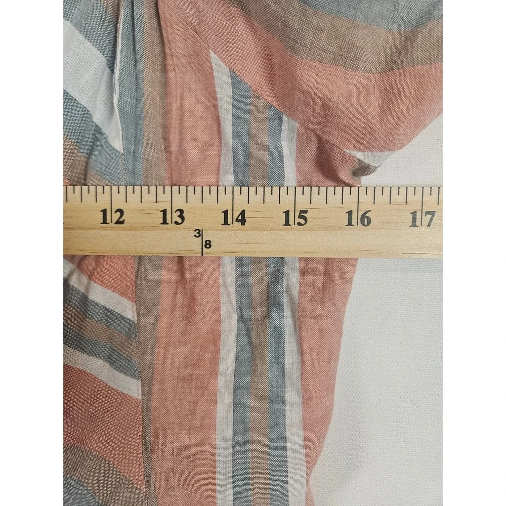 Angie Striped Dress Women Medium Cotton Boho Puff Sleeve Button Coastal
